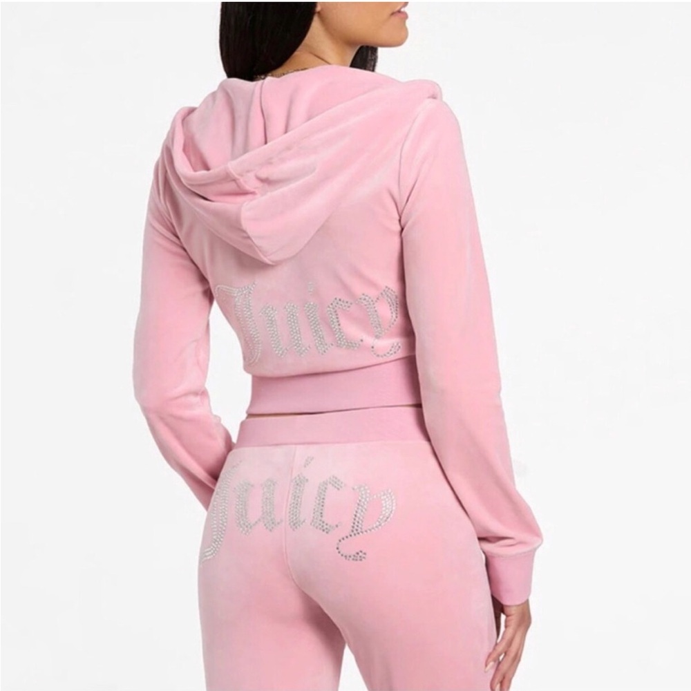 NEW! JUICY COUTURE Velour OG small Bling Tracksuit Set in pink